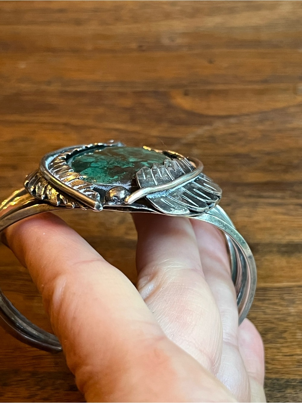 Native American Sterling Silver Green Turquoise Cuff Bracelet - Picture 8 of 10